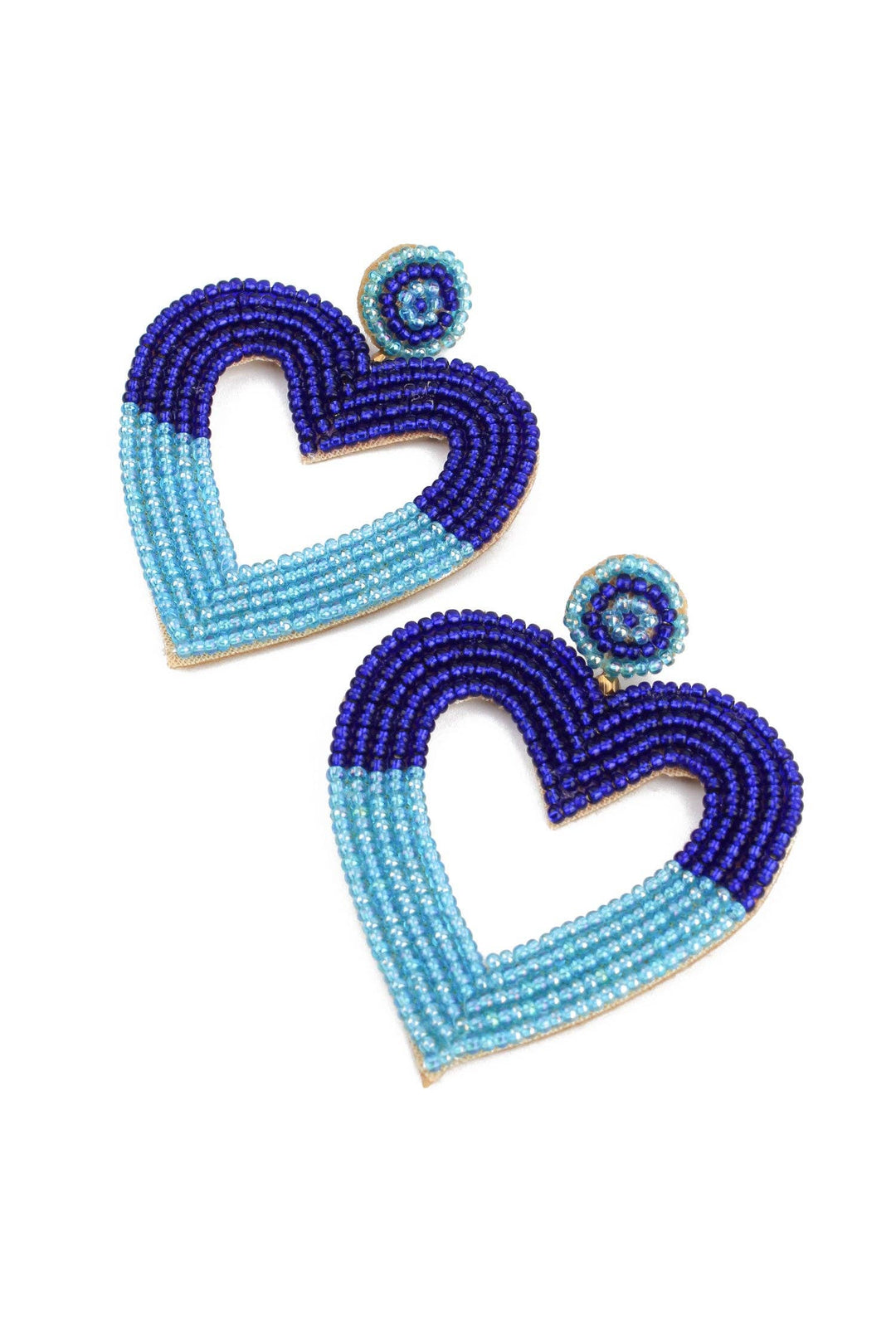 BLUE HEART TWO TONE BEADED EARRINGS