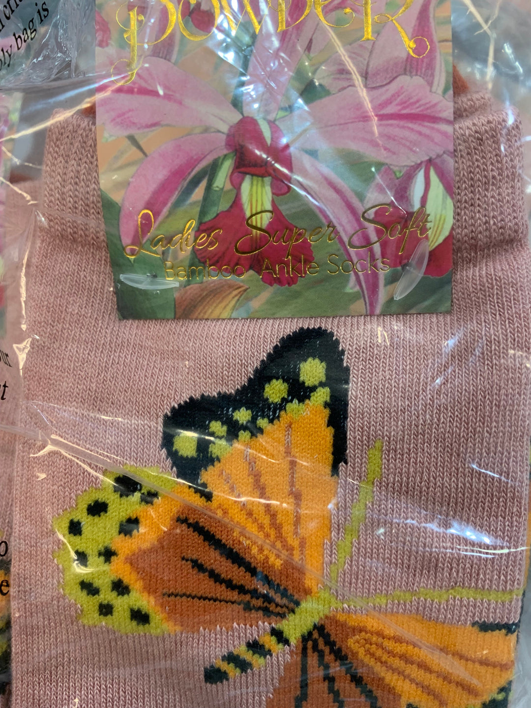 BAMBOO MIX ANKLE SOCKS- BEAUTIFUL BUTTERFLIES  ROSE