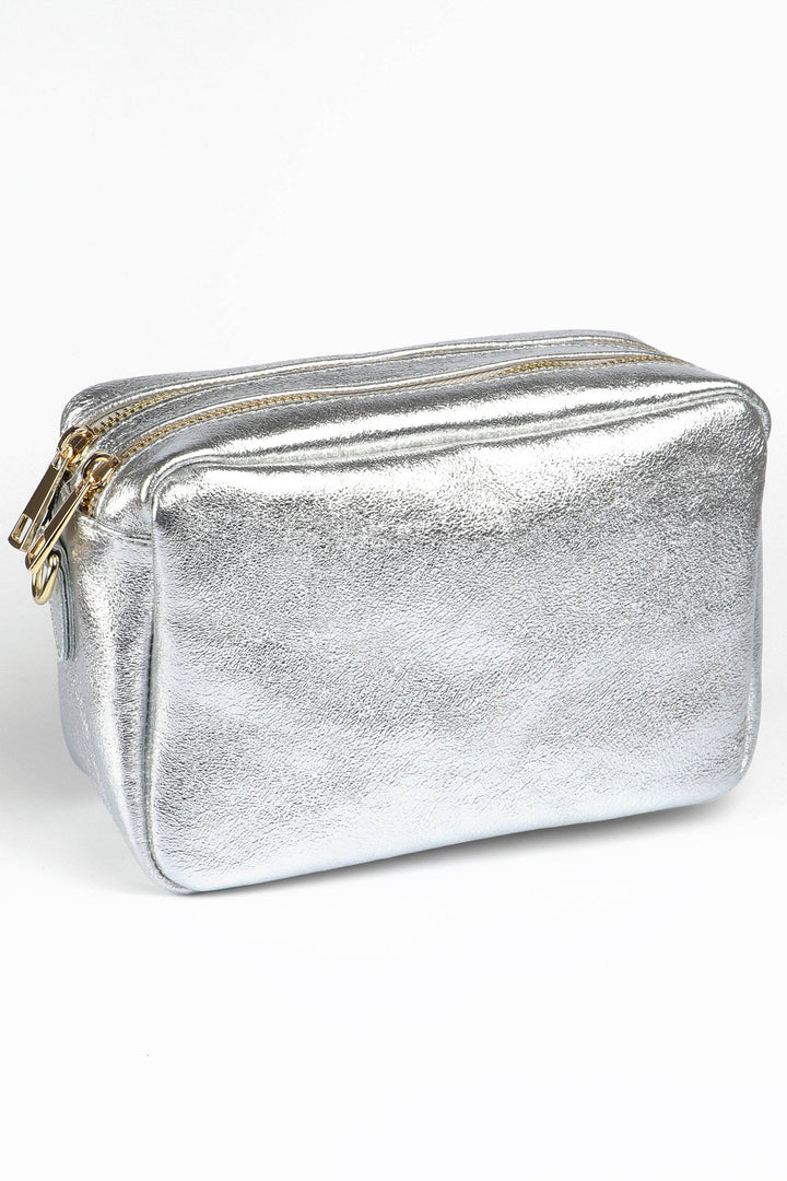 Naomi - Italian Leather Crossbody Bag - Silver, Metallic: One-size