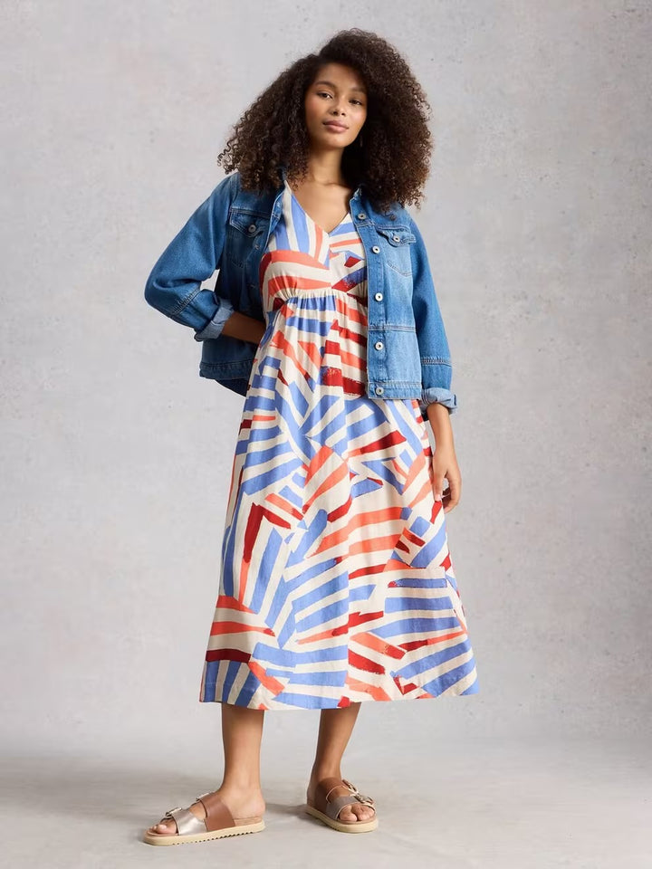 LUCY LINEN BLEND MIDI DRESS IVORY MLT