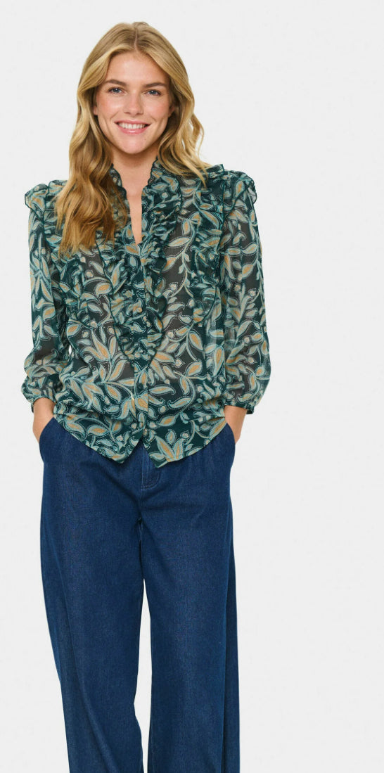 MAXINE SZ BLOUSE PINE AUTUMN FLORAL
