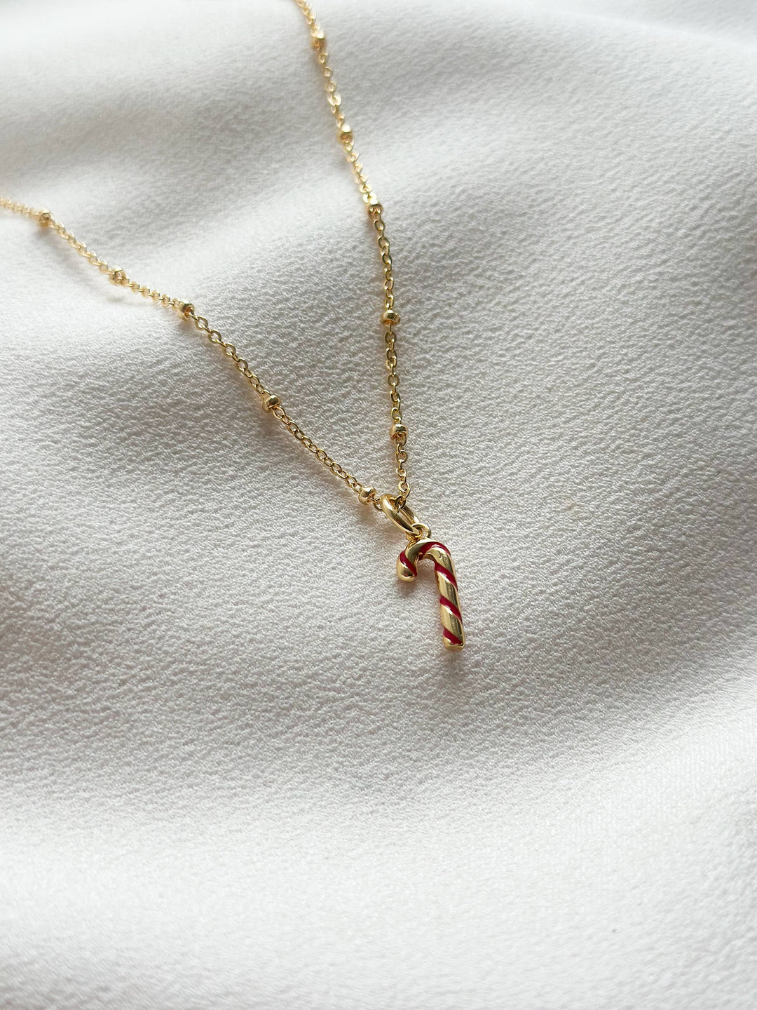 Christmas Collection - 18k Gold Enamel Candy Cane Necklace