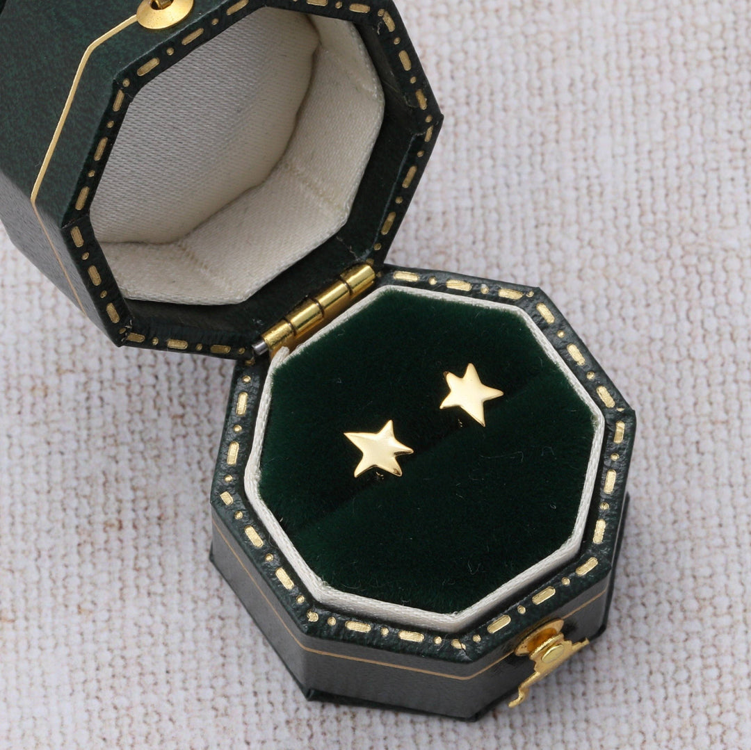 XT013 Gold Star Earrings with penguin graphic