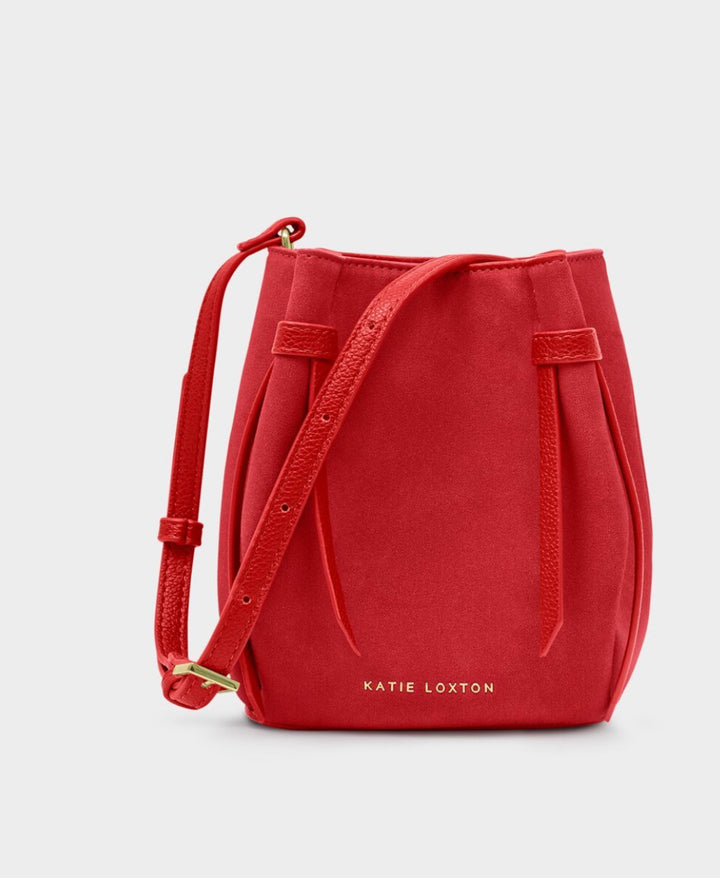 CELINA MINI SUEDETTE BUCKET BAG RED