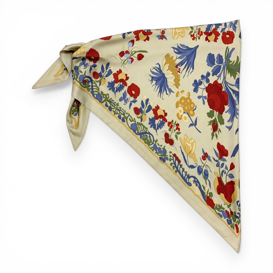 Triangle Silky Flower Scarf: Black
