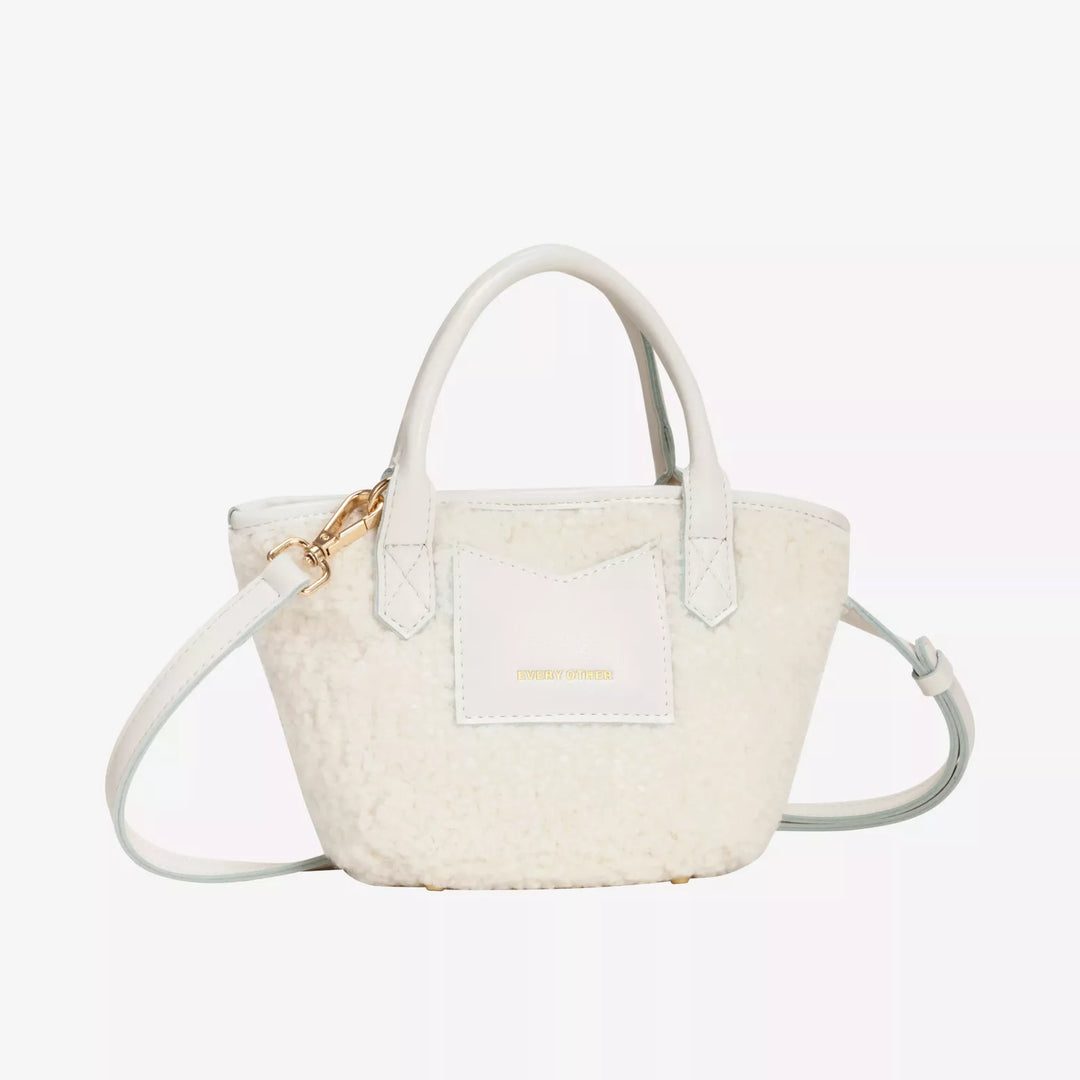 SMALL NOVA FAUX SHEARLING GRAB BAG  WHITE