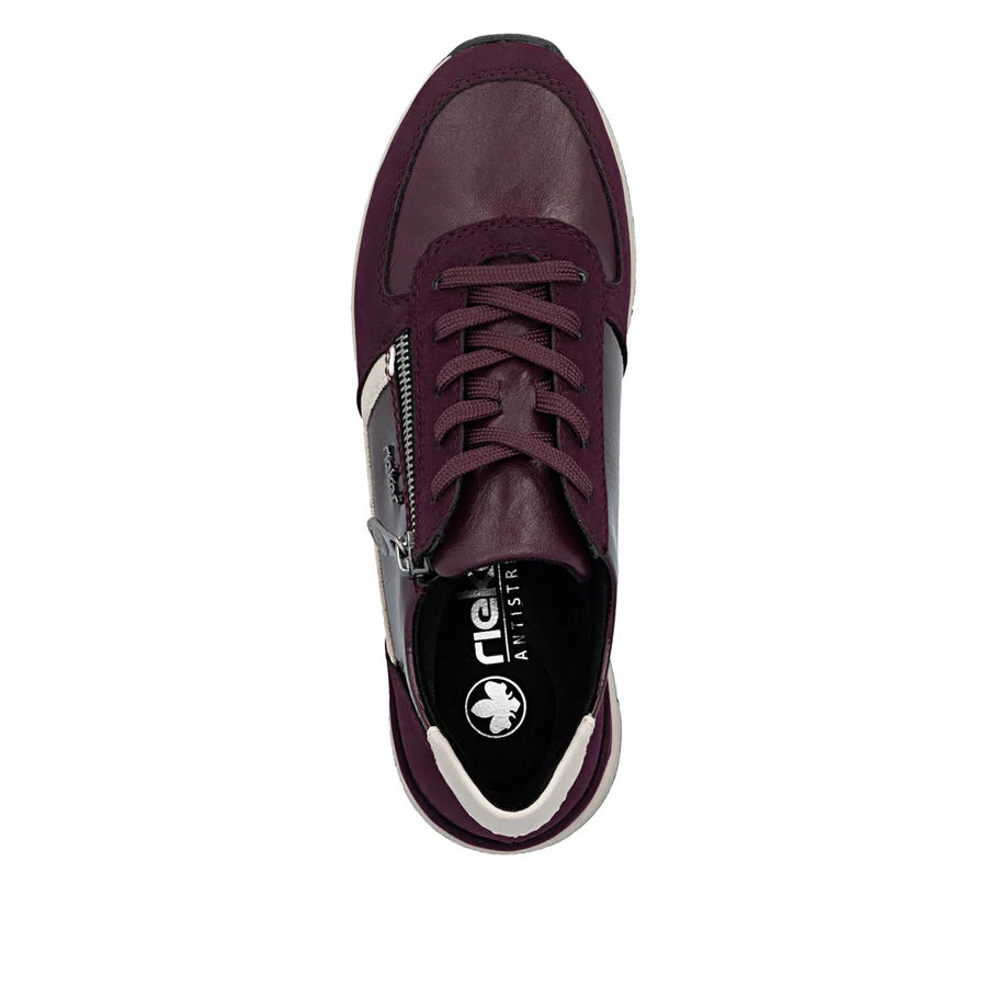 Rieker Women's Red Leather Lace and Zip Trainers 58902-35