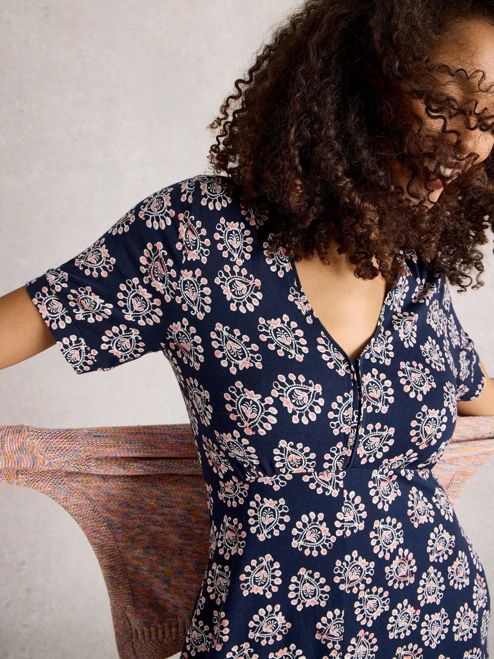 MEGAN JERSEY DRESS NAVY PRINT