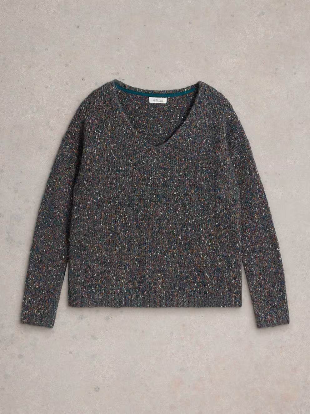 TEXTURED V NECK JUMPER TEAL MULTI