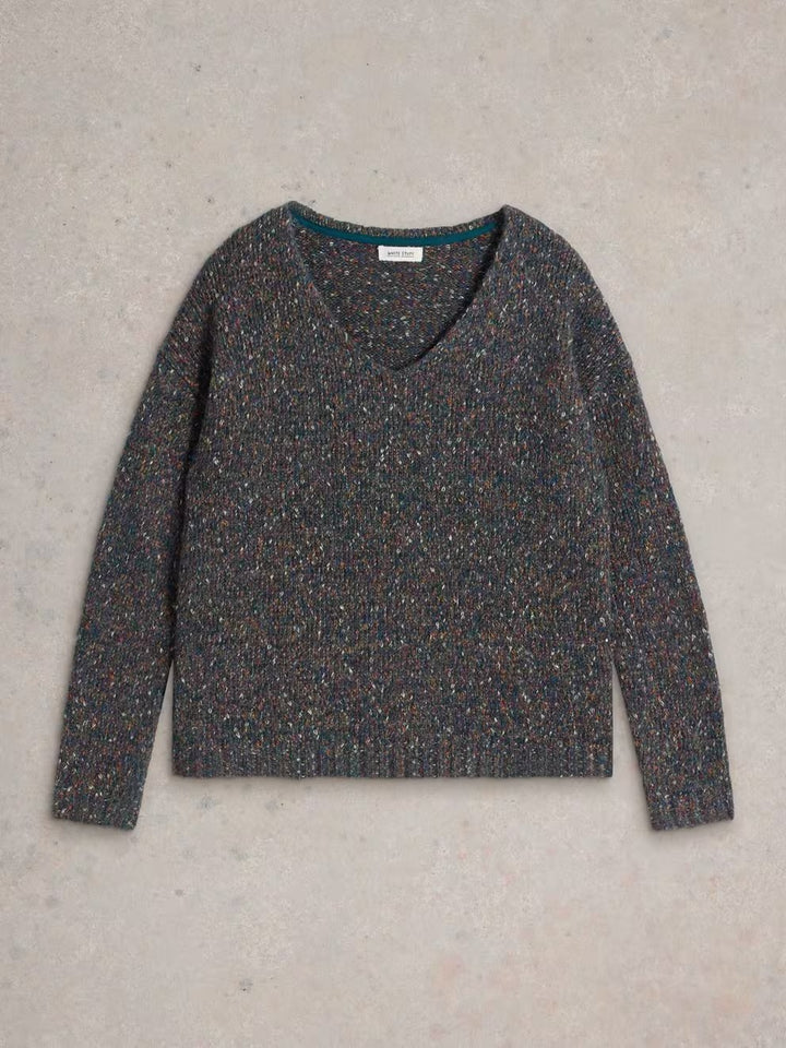 TEXTURED V NECK JUMPER TEAL MULTI