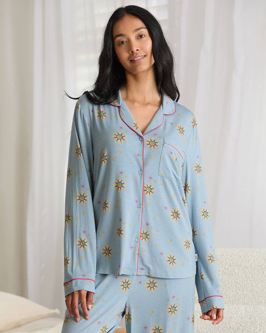 Tencel™ Modal Twinkling Sky Button Up Long Pyjama Set: UK 16