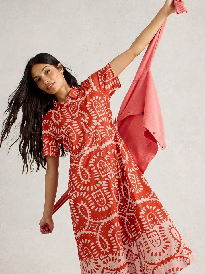RED PRINT RUA JERSEY SHIRT DRESS