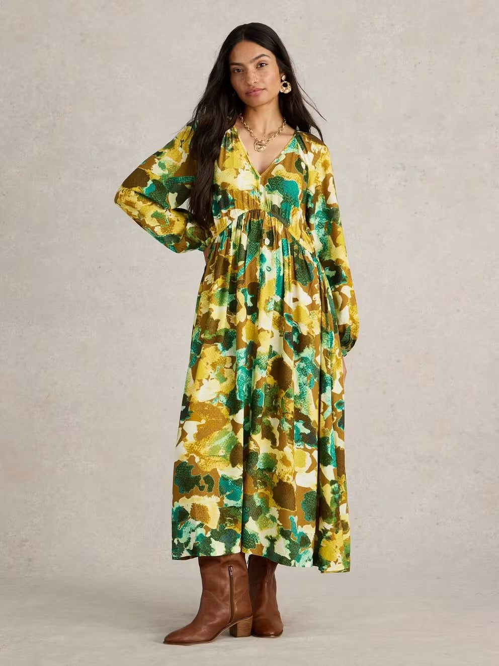 IMOGEN MIDI DRESS YELLOW PRINT