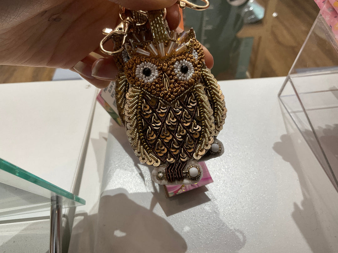 BEADED KEYRING GOLDEN OWL
