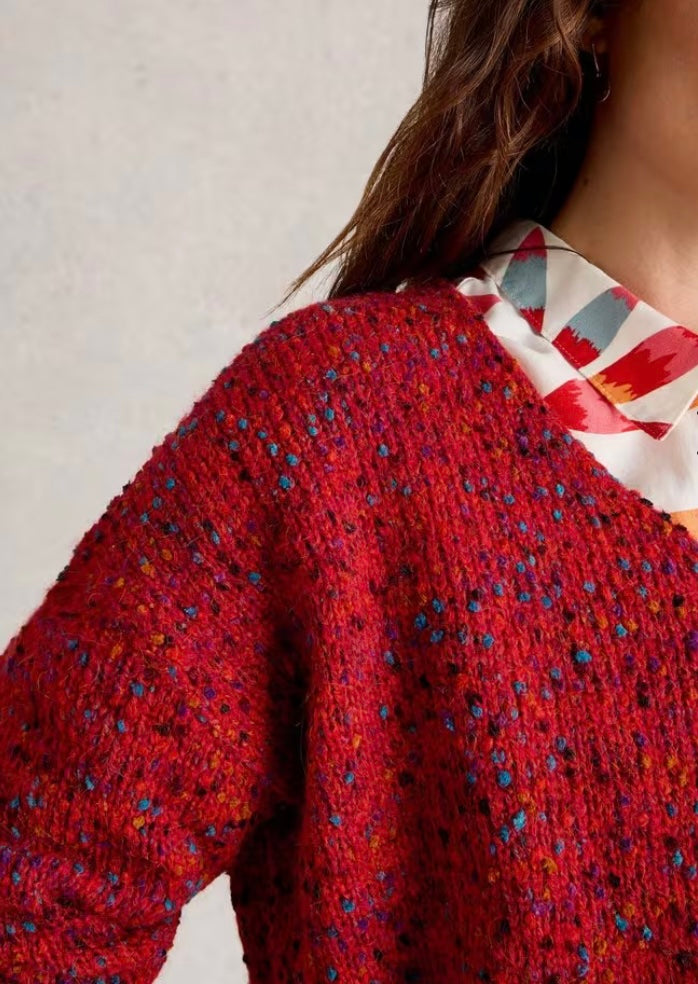 TEXTURE V NECK MID RED JUMPER