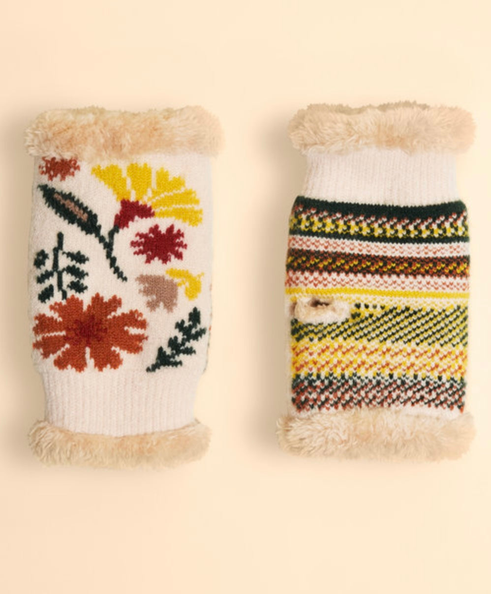 WATERCOLOUR FLORAL WRIST WARMERS CREAM