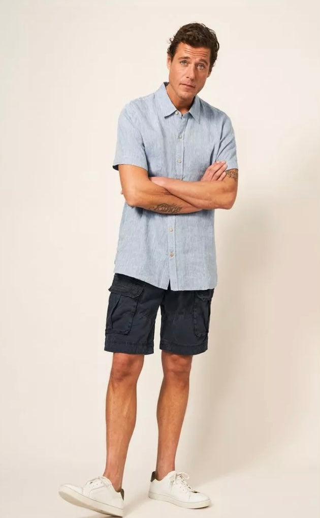 BLUE PEMBROKE SHORT SLEEVE LINEN SHIRT