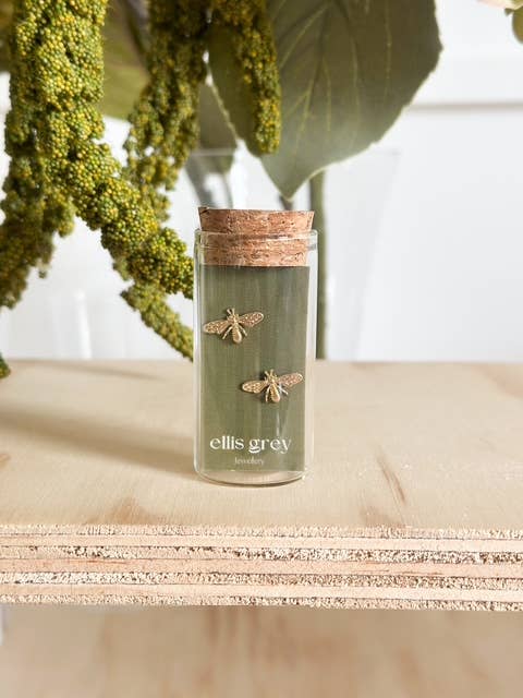 Glass Vial - 18k Gold Bee Stud Earrings