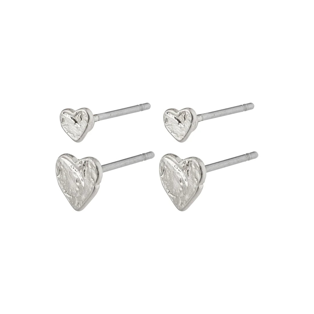SOPHIA RECYCLED HEART STUD EARRINGS 2-IN-1 SET SILVER-PLATED
