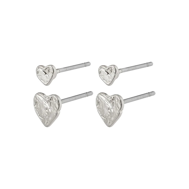 SOPHIA RECYCLED HEART STUD EARRINGS 2-IN-1 SET SILVER-PLATED