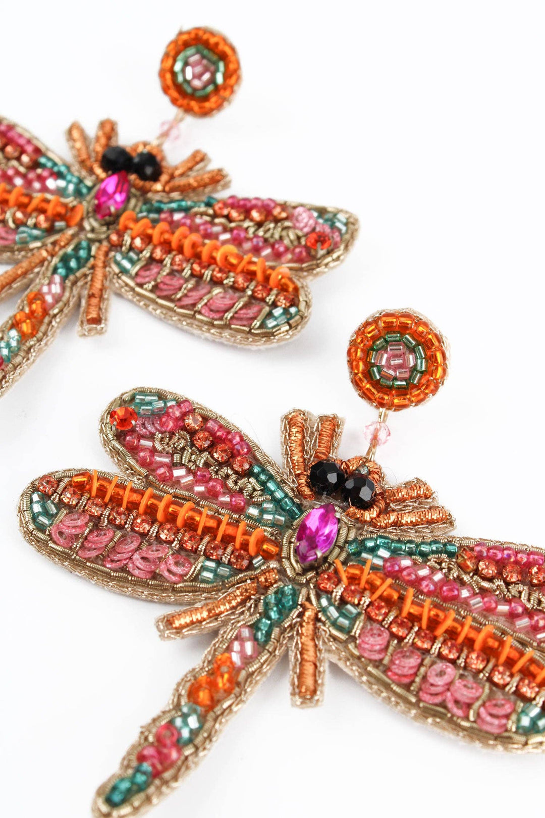 BEADED PINK DRAGONFLY EARRING