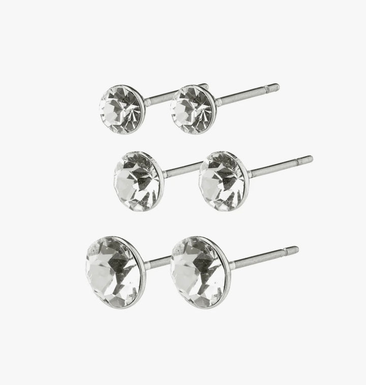 MILLIE CRYSTAL EARRINGS 3-IN-1 SET SILVER PLATED