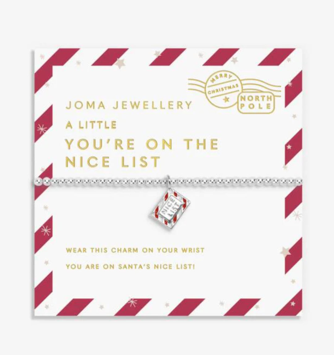 LOVE FROM SANTA YOU’RE ON THE NICE LIST SILVER PLATED BRACELET