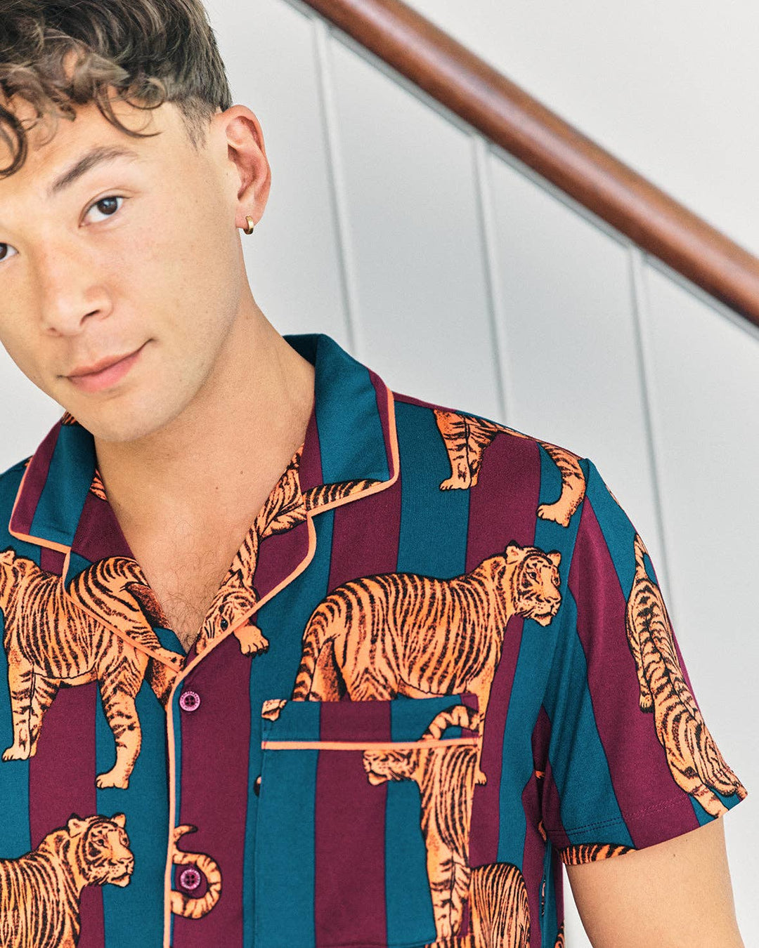 Tiger Stripe Print Long Pyjama Set: M