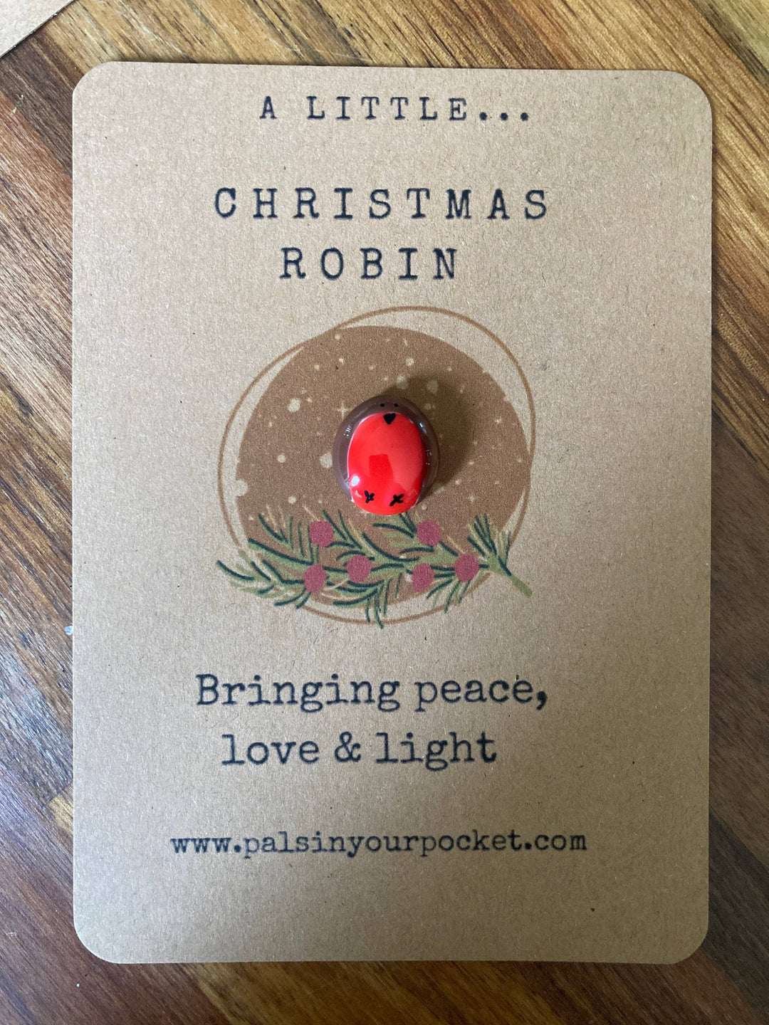 Christmas Robin Bereavement Pocket Pebble With Bird Charm