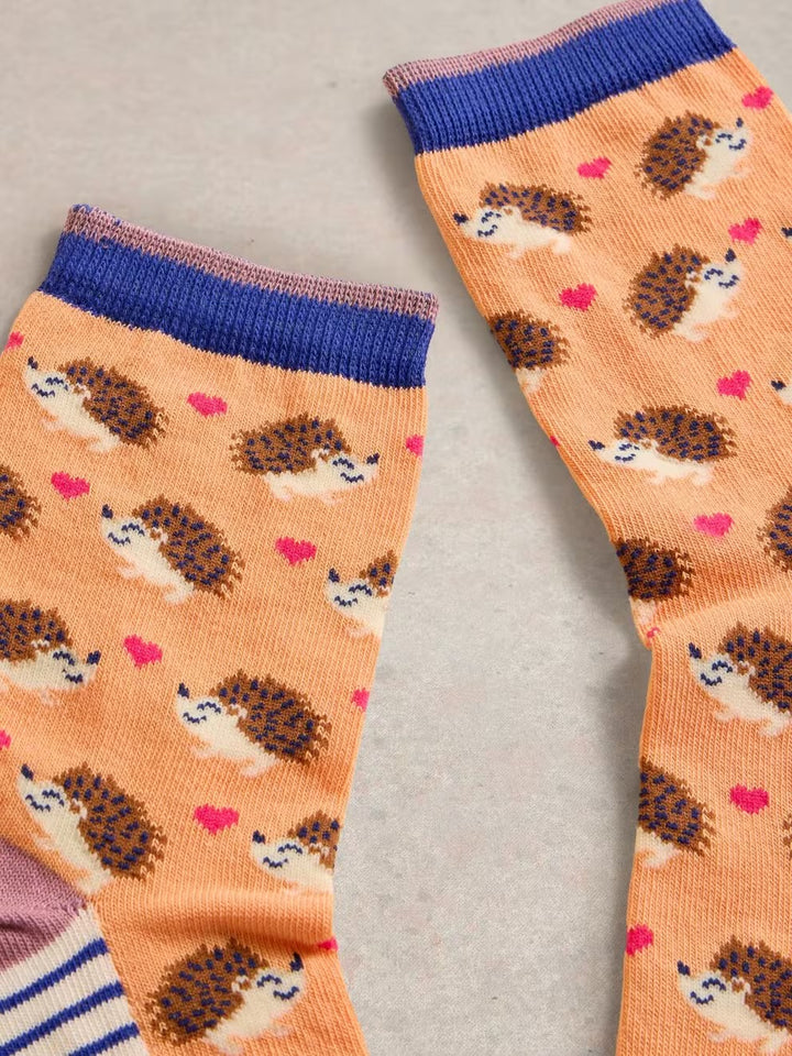 HEDGEHOG ANKLE SOCK ORANGE MLT SIZE 6-8