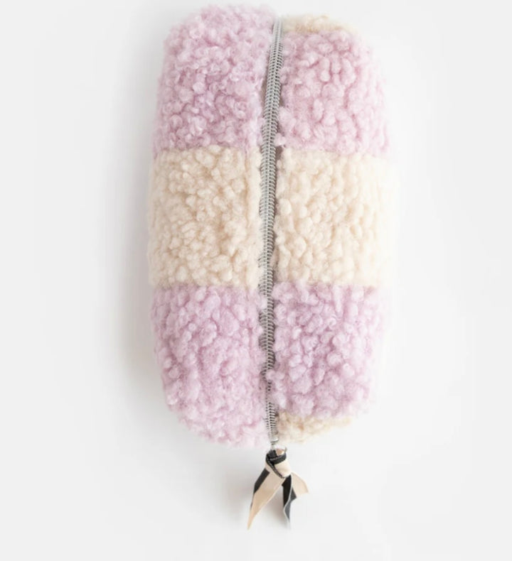 LILAC CHECK BORG CUBE COSMETICS BAG