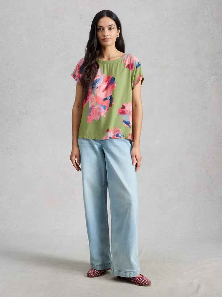 WOVEN MIX TEE GREEN PRINT