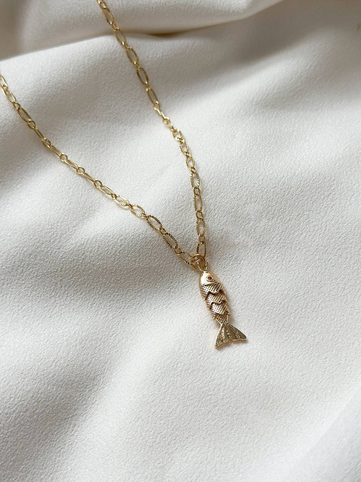 18k Gold Plated Fish Pendant Necklace 