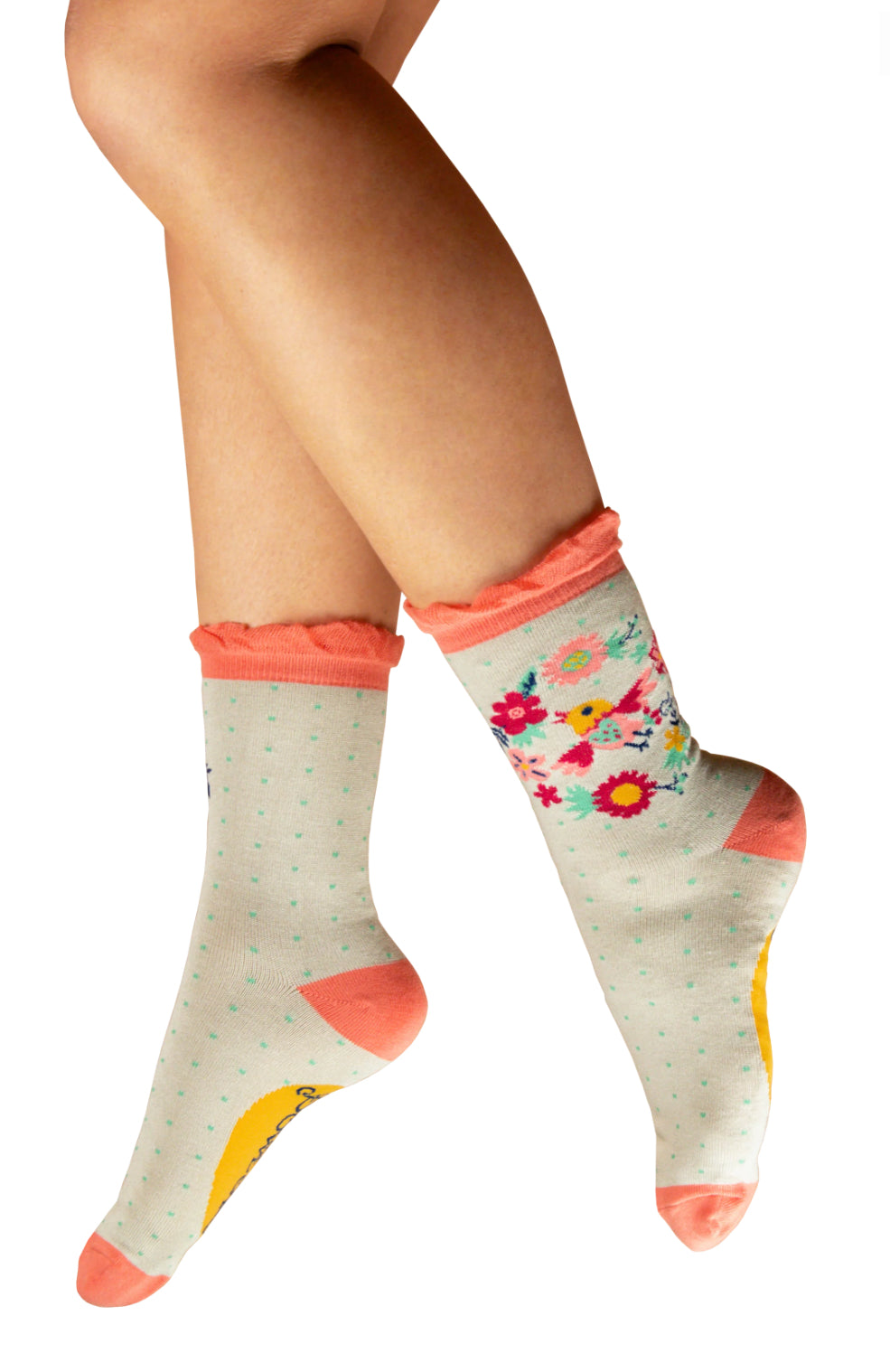 ANKLE SOCKS FLORAL BIRD DESIGN
