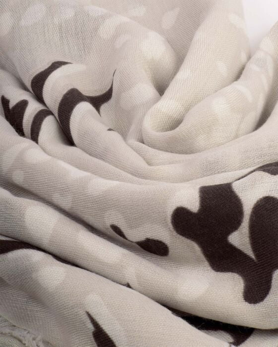 PRINTED FOIL SCARF ANIMAL LIGHT TAUPE OFF WHITE /CHOCOLATE/  GOLD FOIL