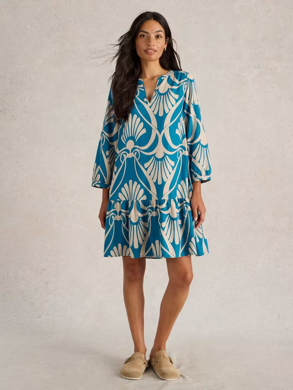 OTTO LINEN BLEND DRESS BLUE PRINT