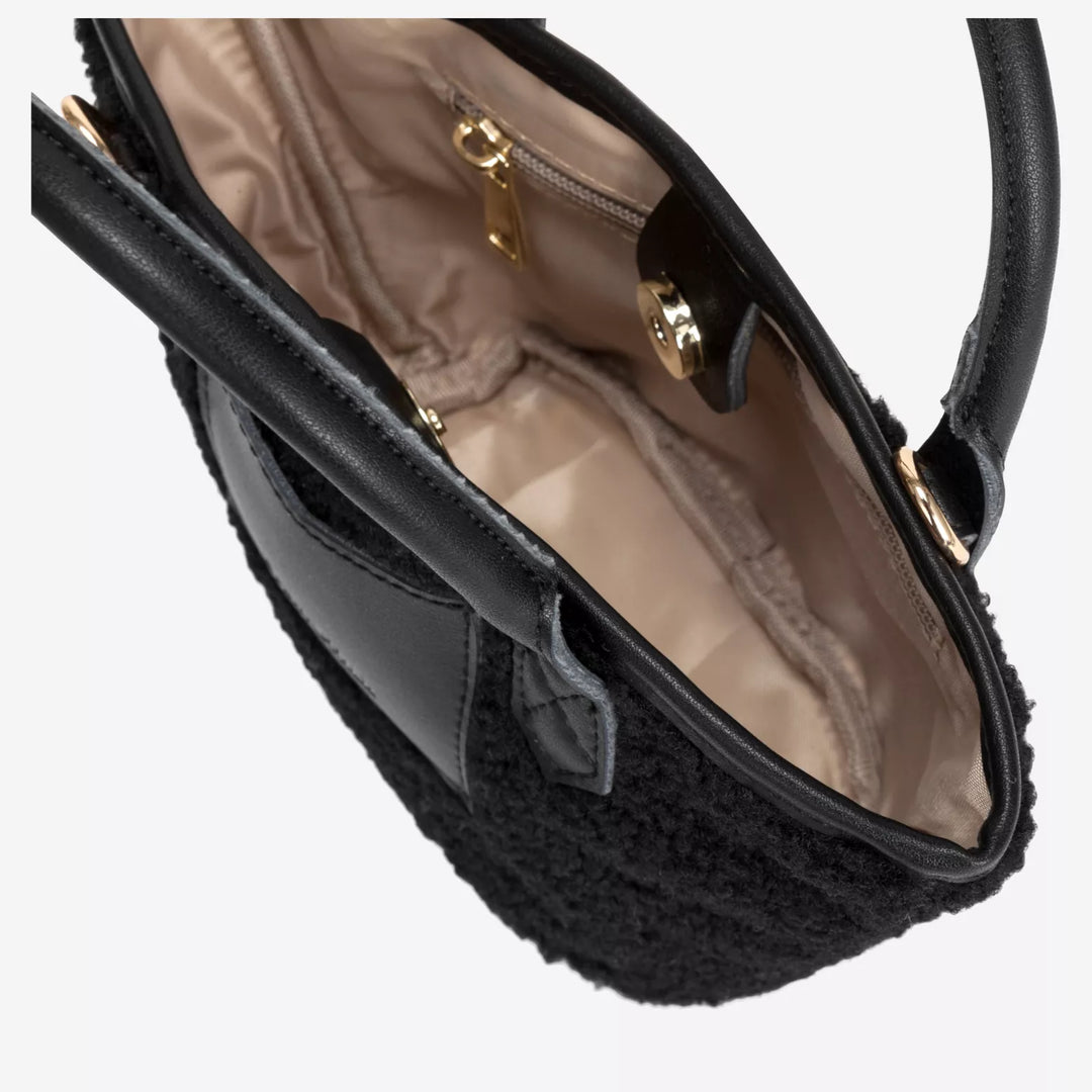 SMALL NOVA FAUX SHEARLING GRAB BAG BLACK