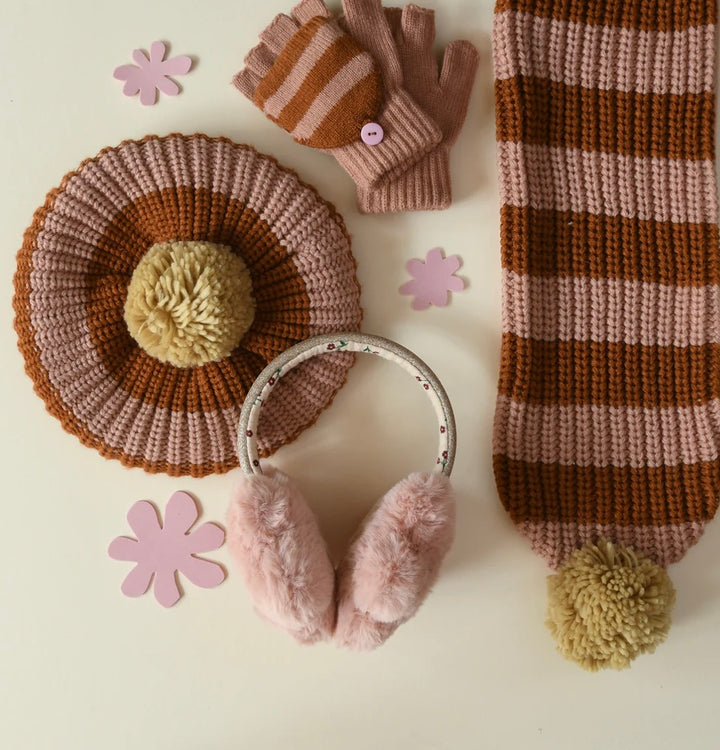 COSY STRIPED KNITTED BERET PINK