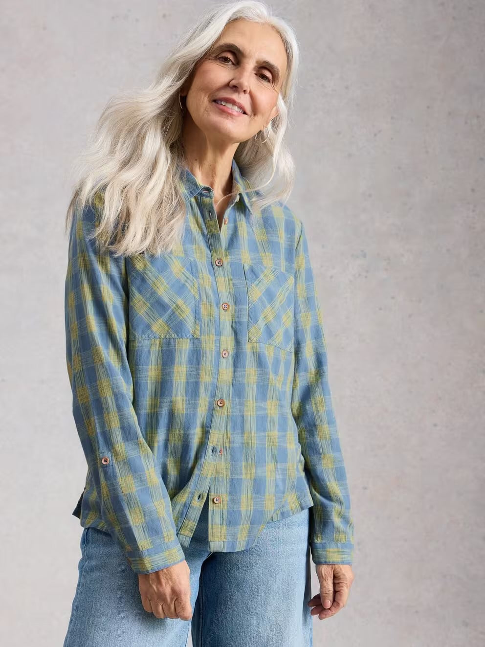 SOPHIE ORGANIC CHECK SHIRT BLUE MLT