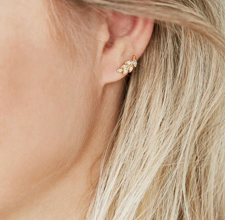 IMOGEN CRYSTAL LEAF EARRINGS GOLD PLATED