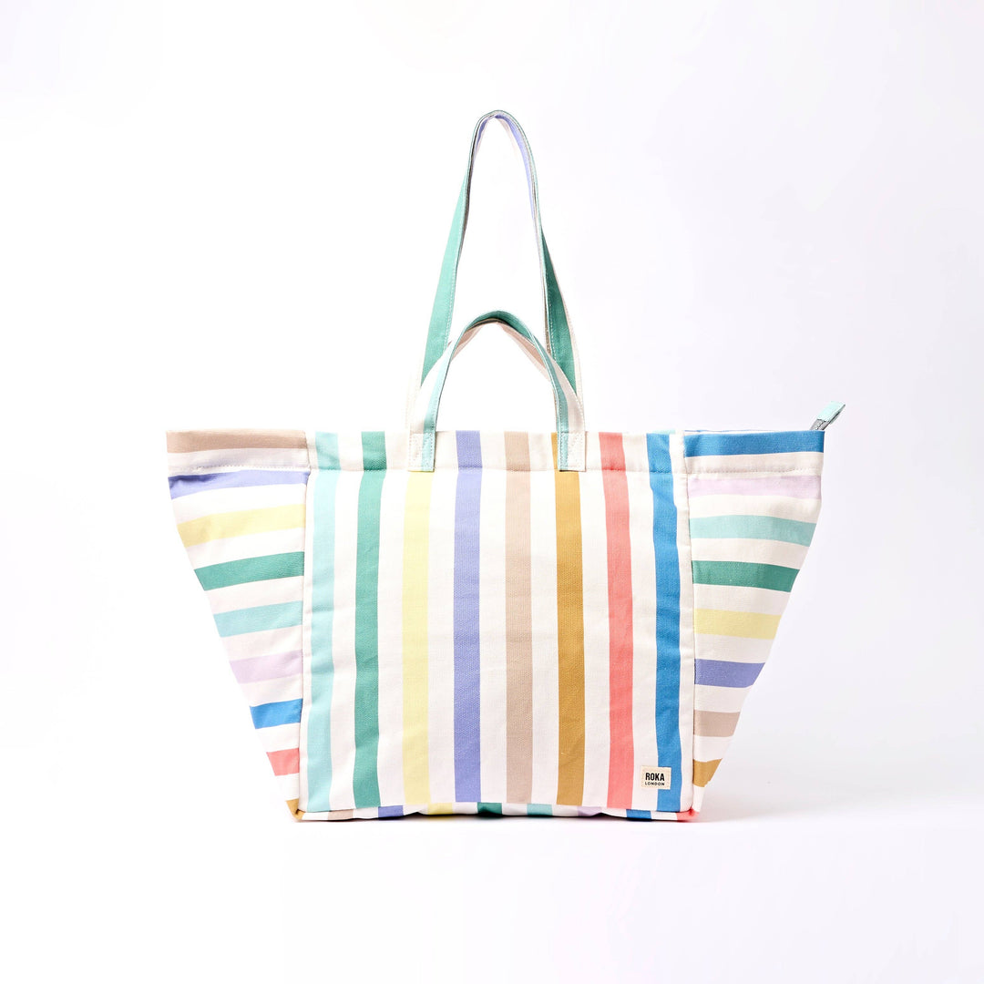Marylebone Tote Bag in Pastel Multi Stripe Cotton Canvas: Large