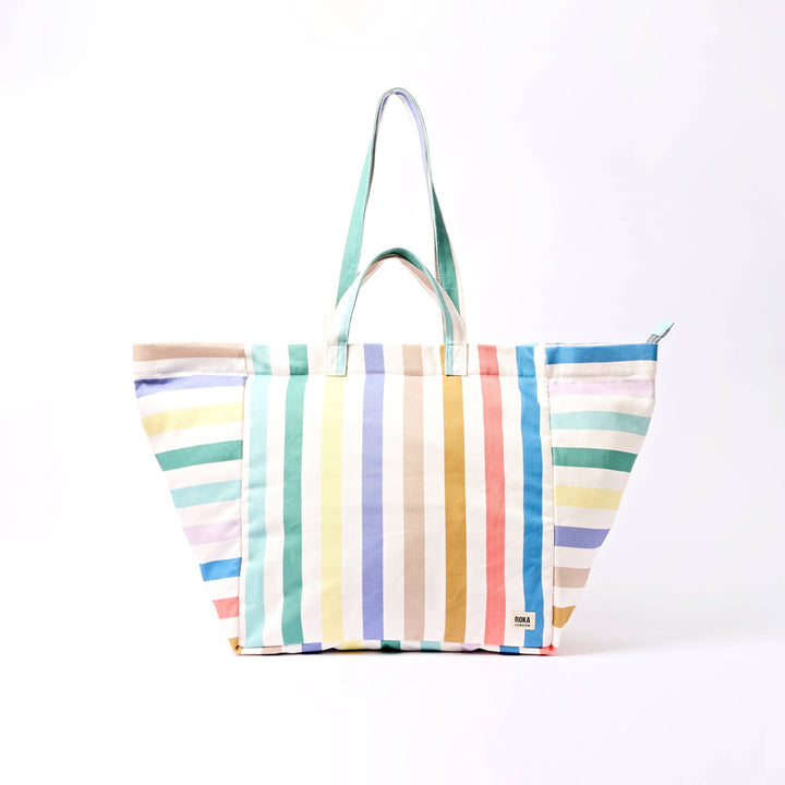 Marylebone Tote Bag in Pastel Multi Stripe Cotton Canvas: Large