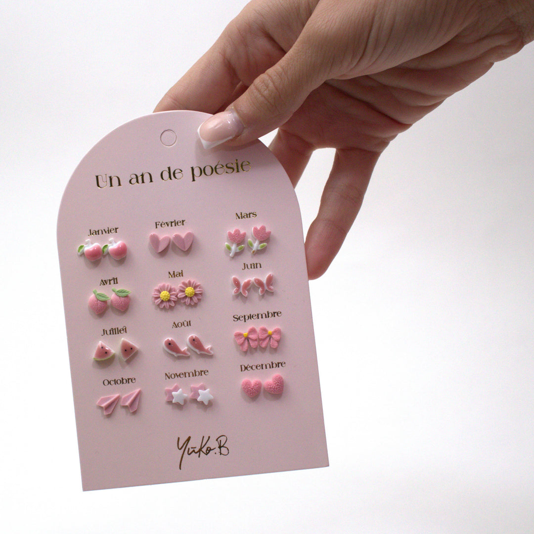 One Year of Pink Poetry stainless steel earrings