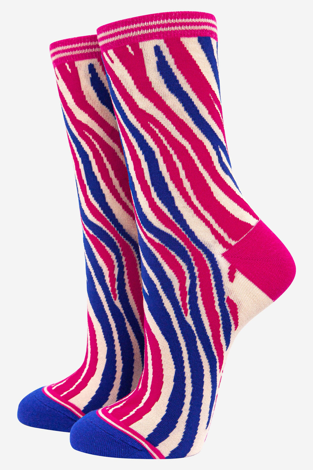 Women's Zebra Print Bamboo Socks in Blue Hot Pink: UK 3-7 | EU 36-40