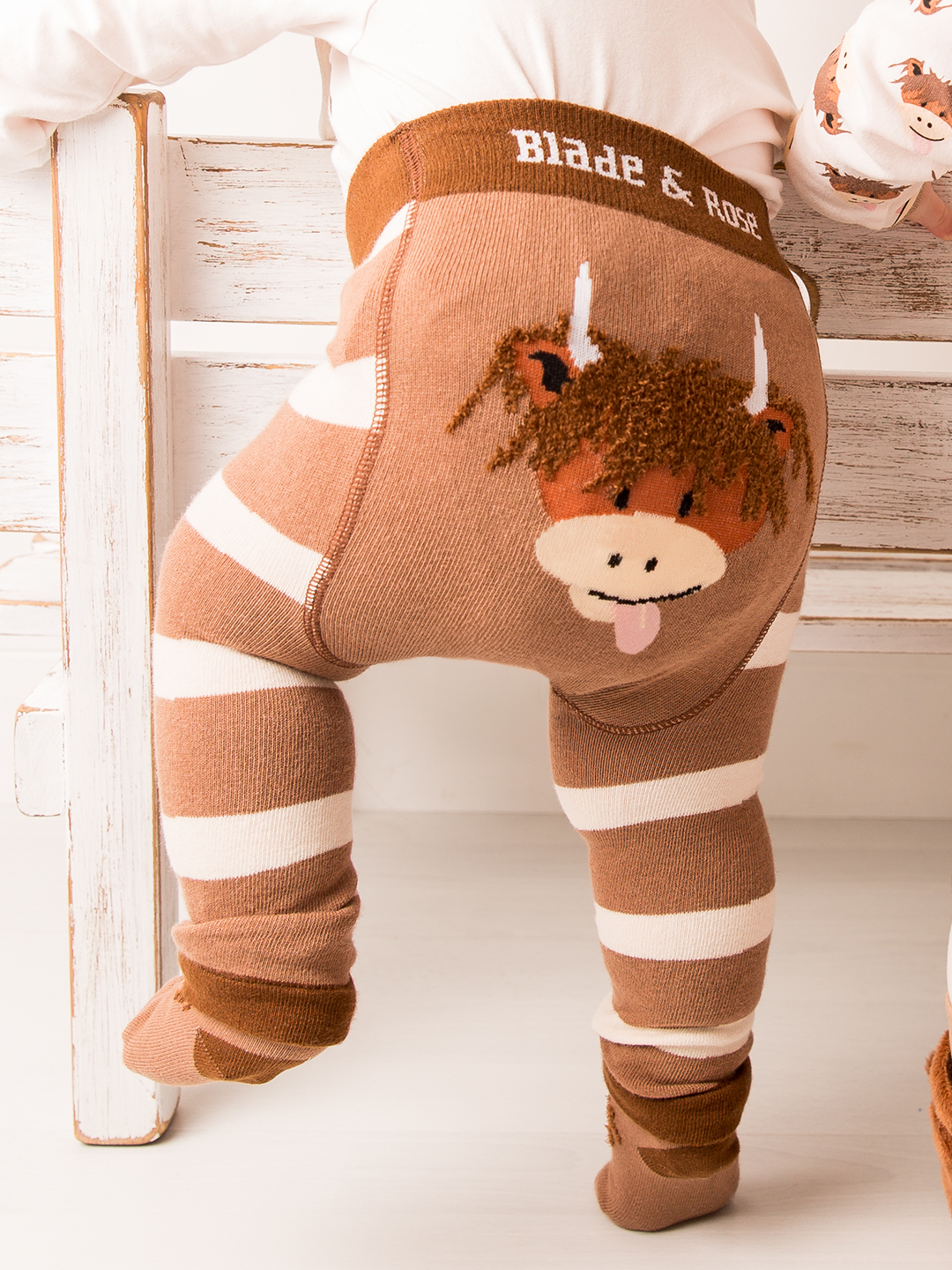 Neutral Hamish Cow Design: 6-12 Months / Leggings