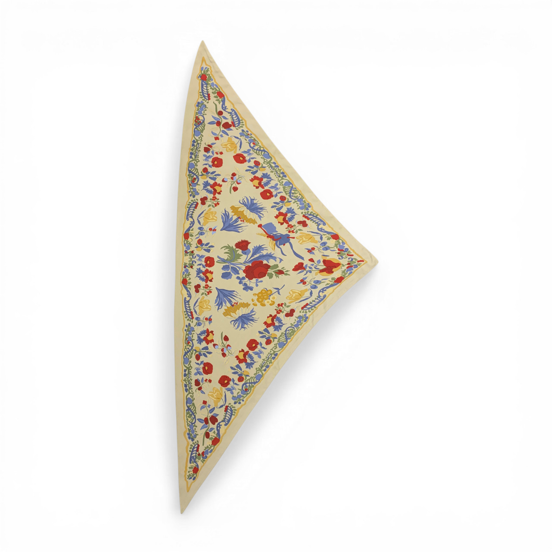 Triangle Silky Flower Scarf: Cream