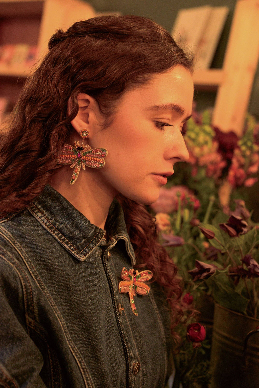 BEADED PINK DRAGONFLY EARRING