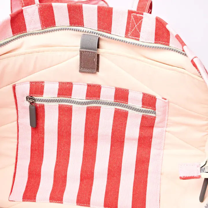 Marylebone Tote Bag in Strawberry Stripe Cotton Canvas: Large
