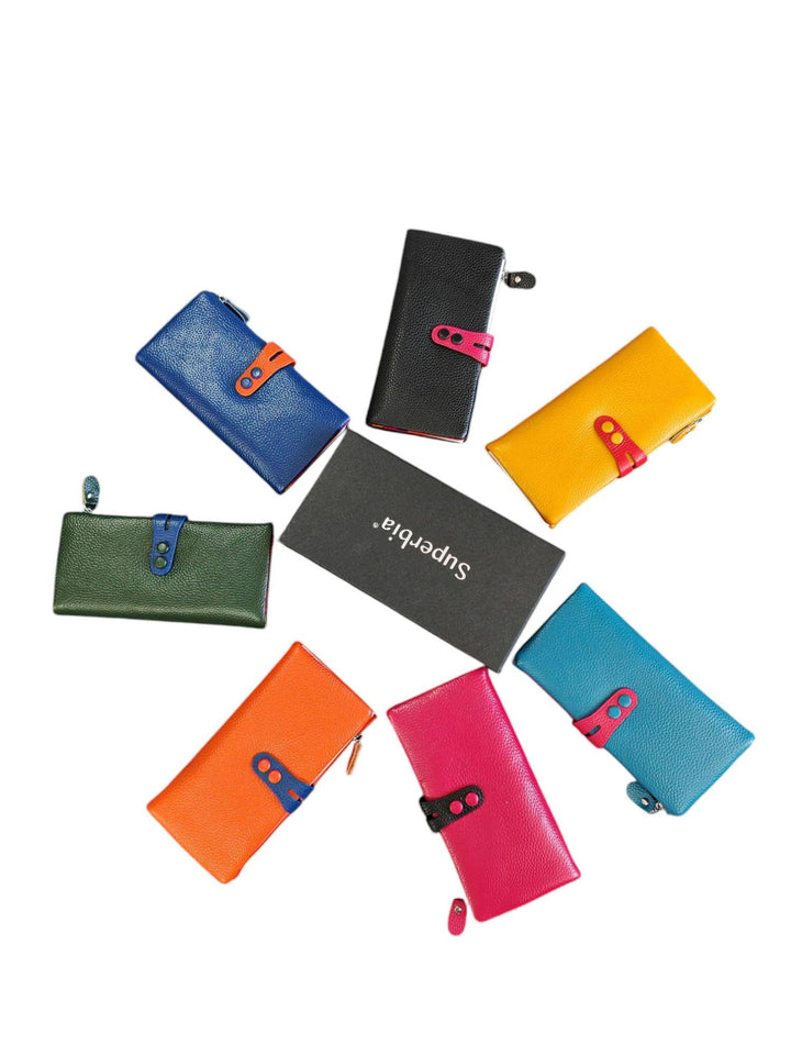 Real Leather Soft  Multicolor Long Purse Cards with Gift Box: Royal Blue