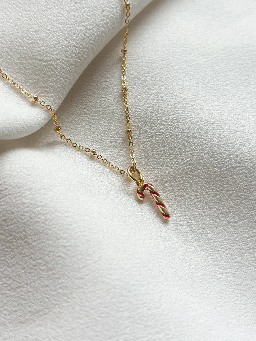 Christmas Collection - 18k Gold Enamel Candy Cane Necklace